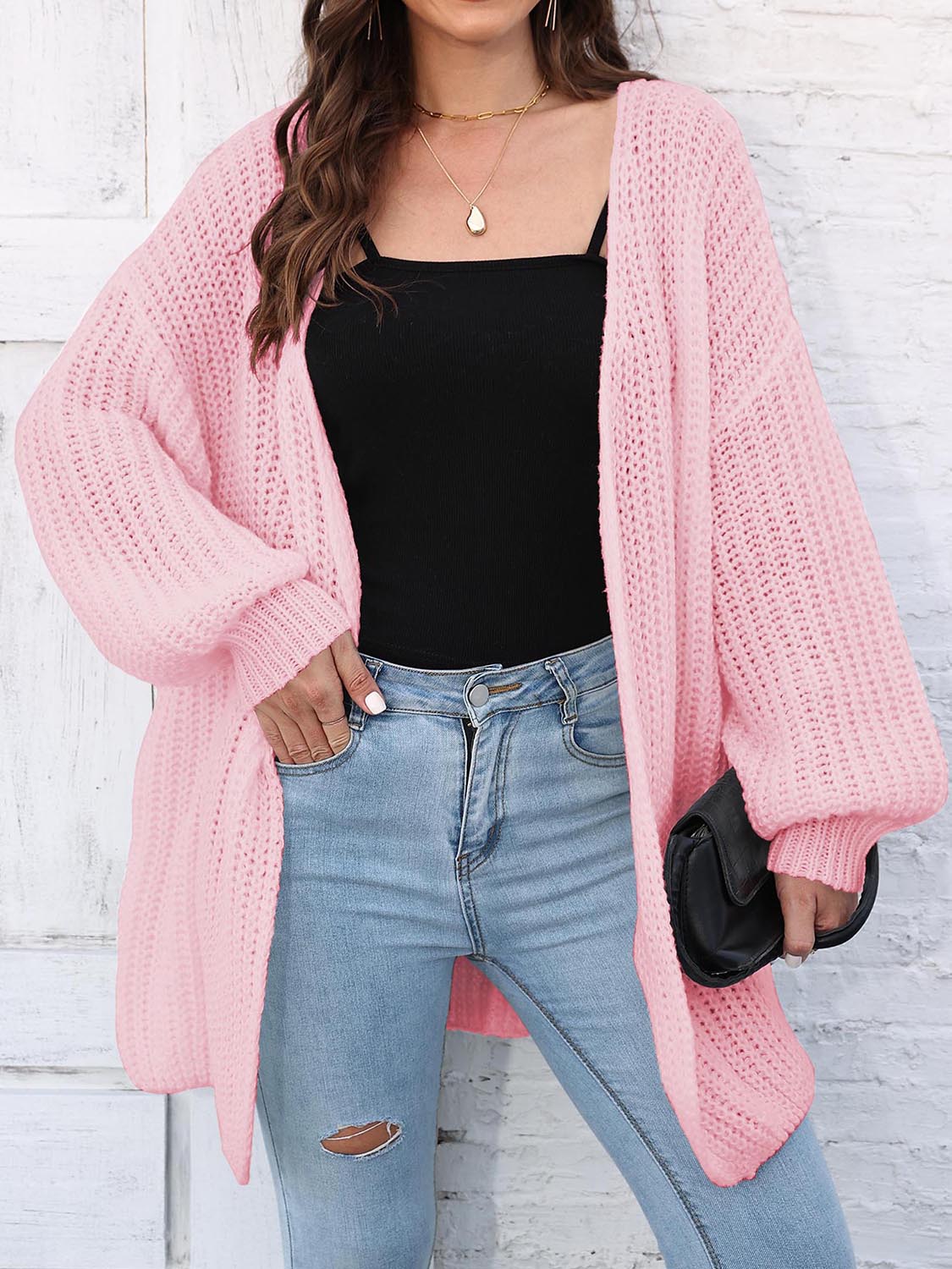 Open Front Dropped Shoulder Longline Cardigan - Image 4