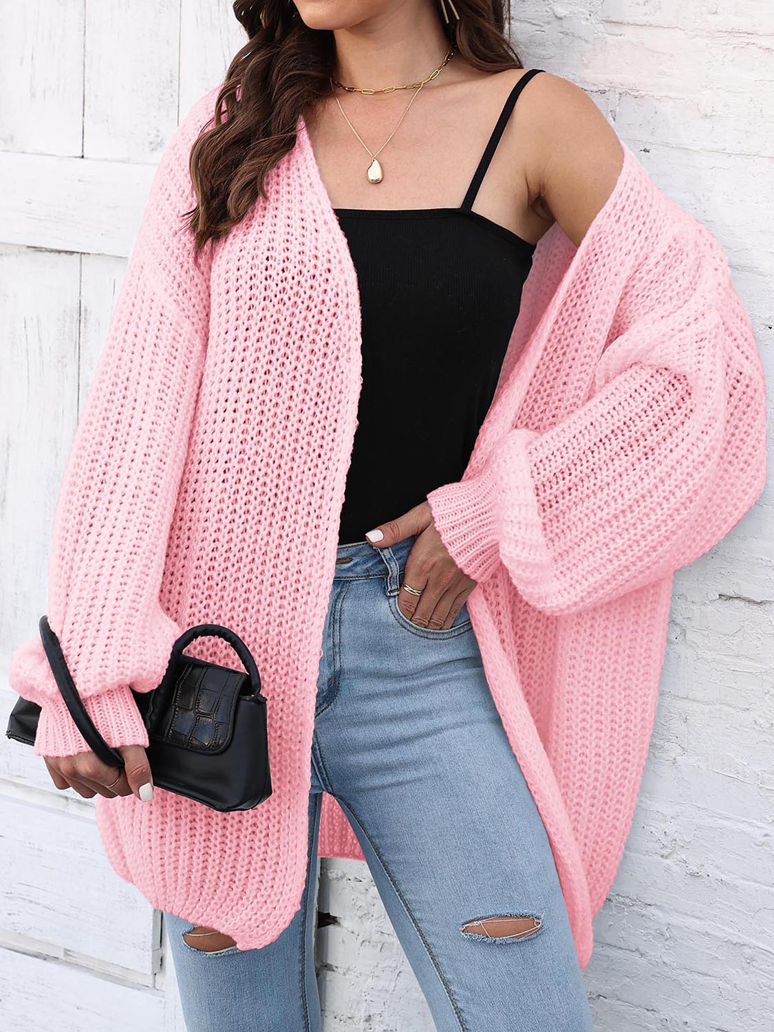 Open Front Dropped Shoulder Longline Cardigan - Image 5