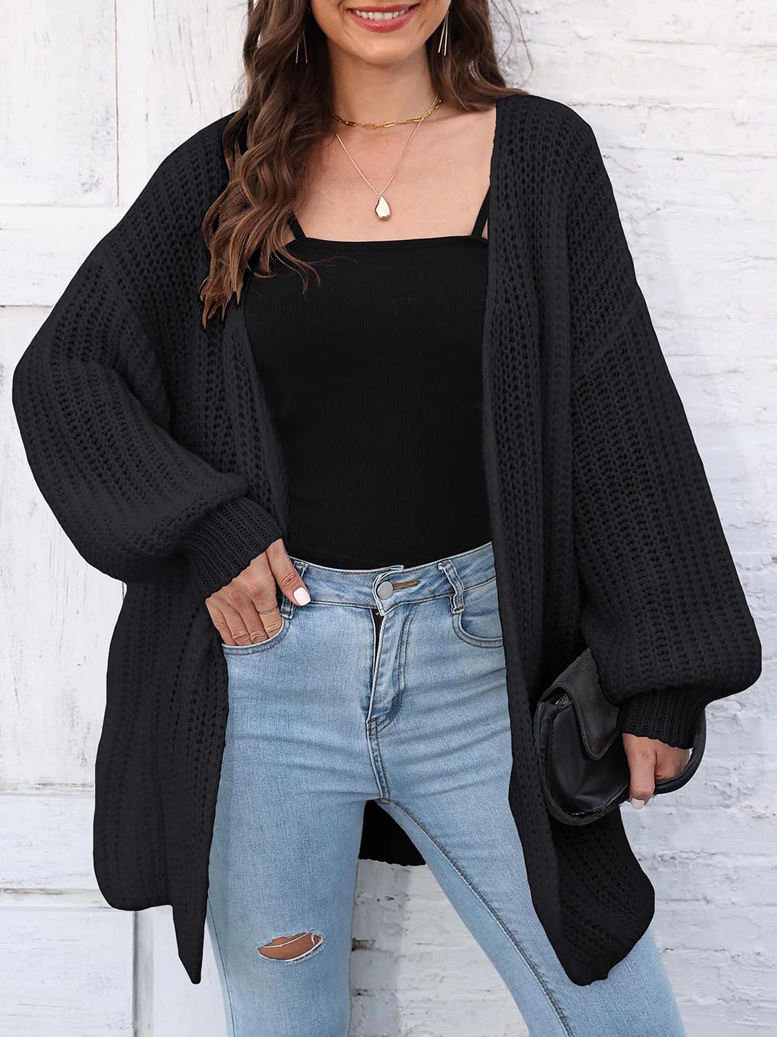 Open Front Dropped Shoulder Longline Cardigan - Image 7