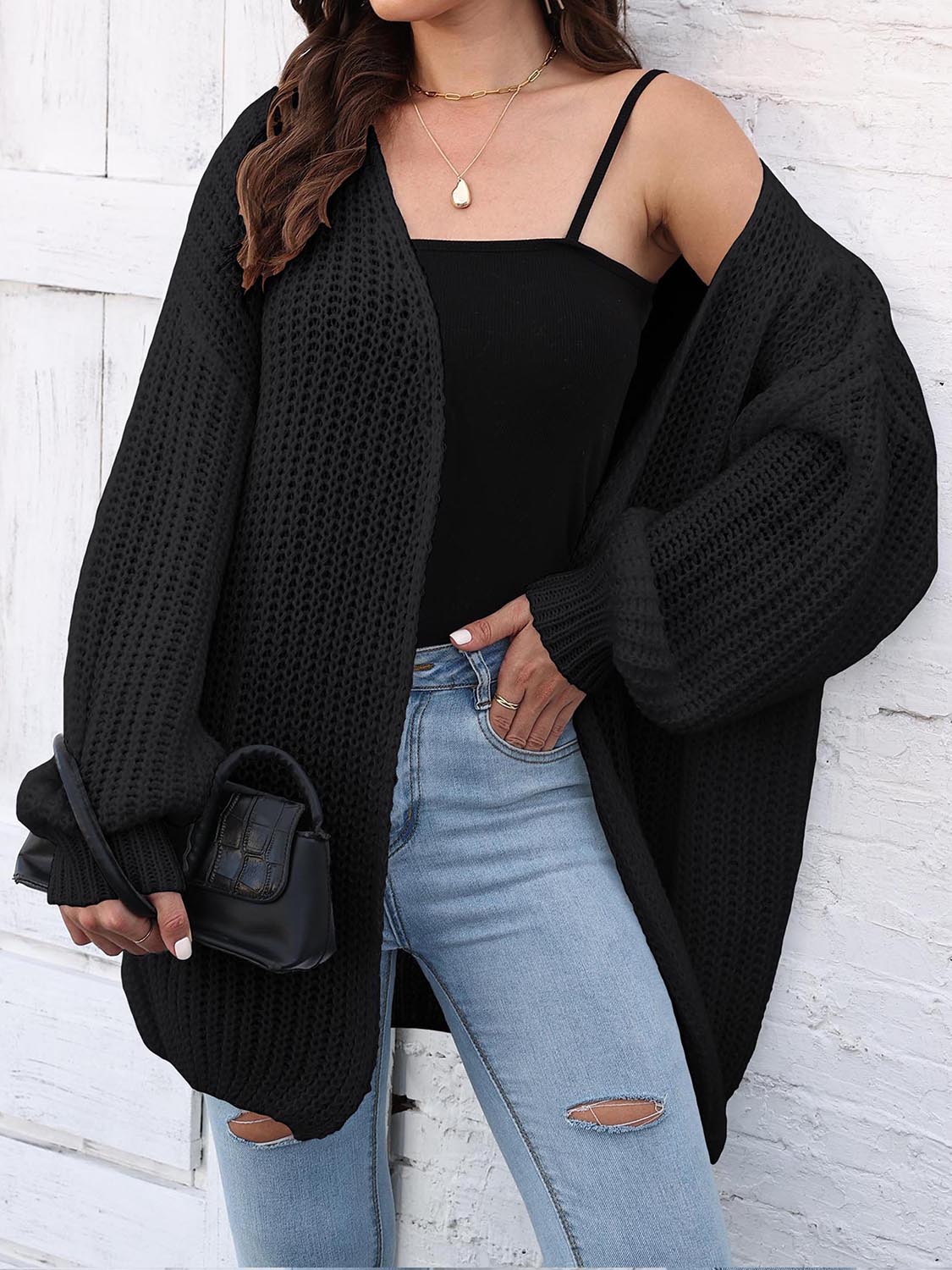 Open Front Dropped Shoulder Longline Cardigan - Image 8