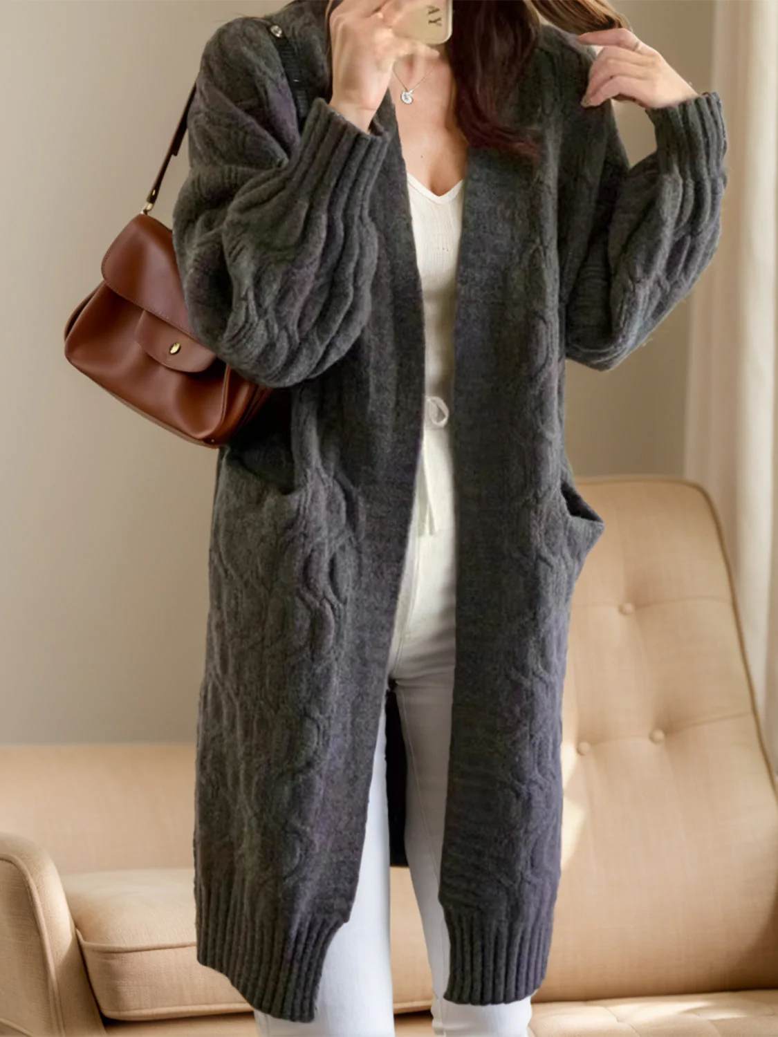 Open Front Long Sleeve Cardigan - Image 4