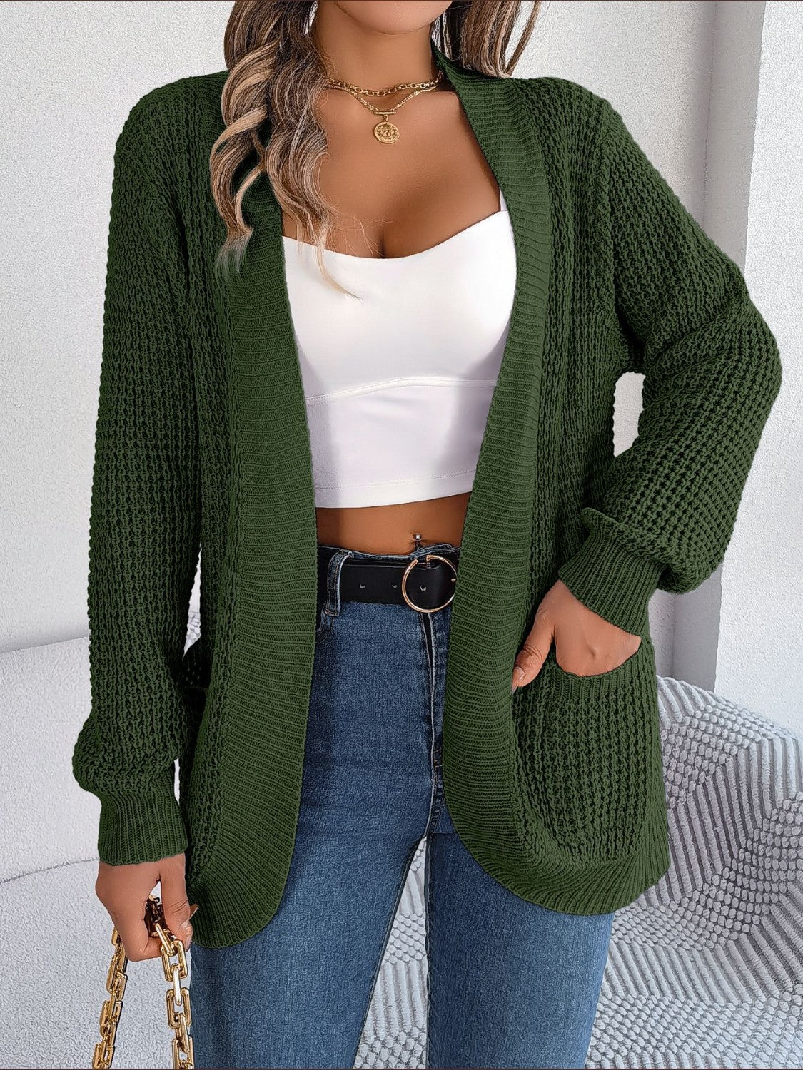 Open Front Long Sleeve Cardigan with Pockets - Image 13