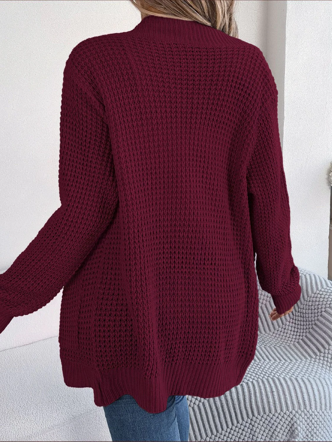 Open Front Long Sleeve Cardigan with Pockets - Image 2
