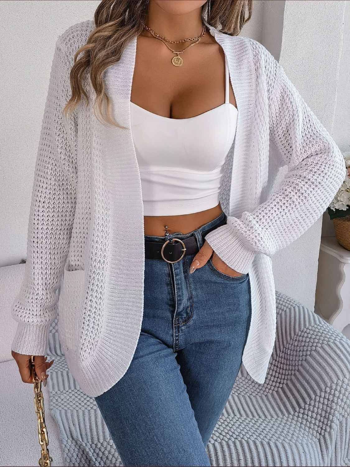 Open Front Long Sleeve Cardigan with Pockets - Image 5