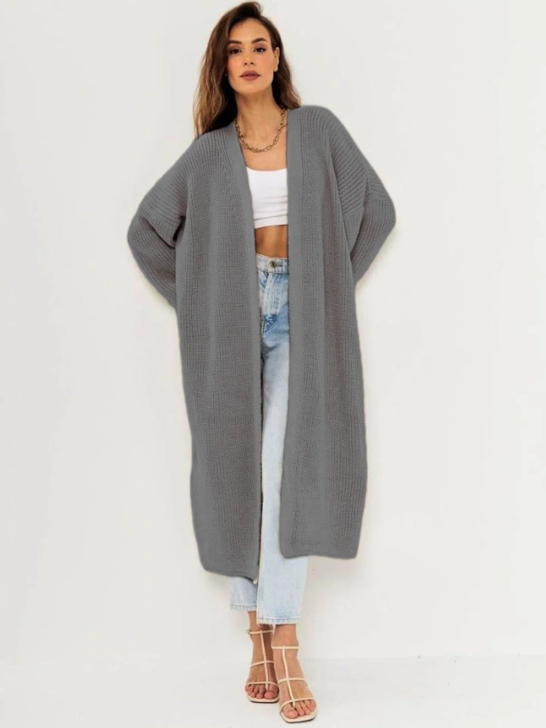 Open Front Long Sleeve Longline Cardigan - Image 10