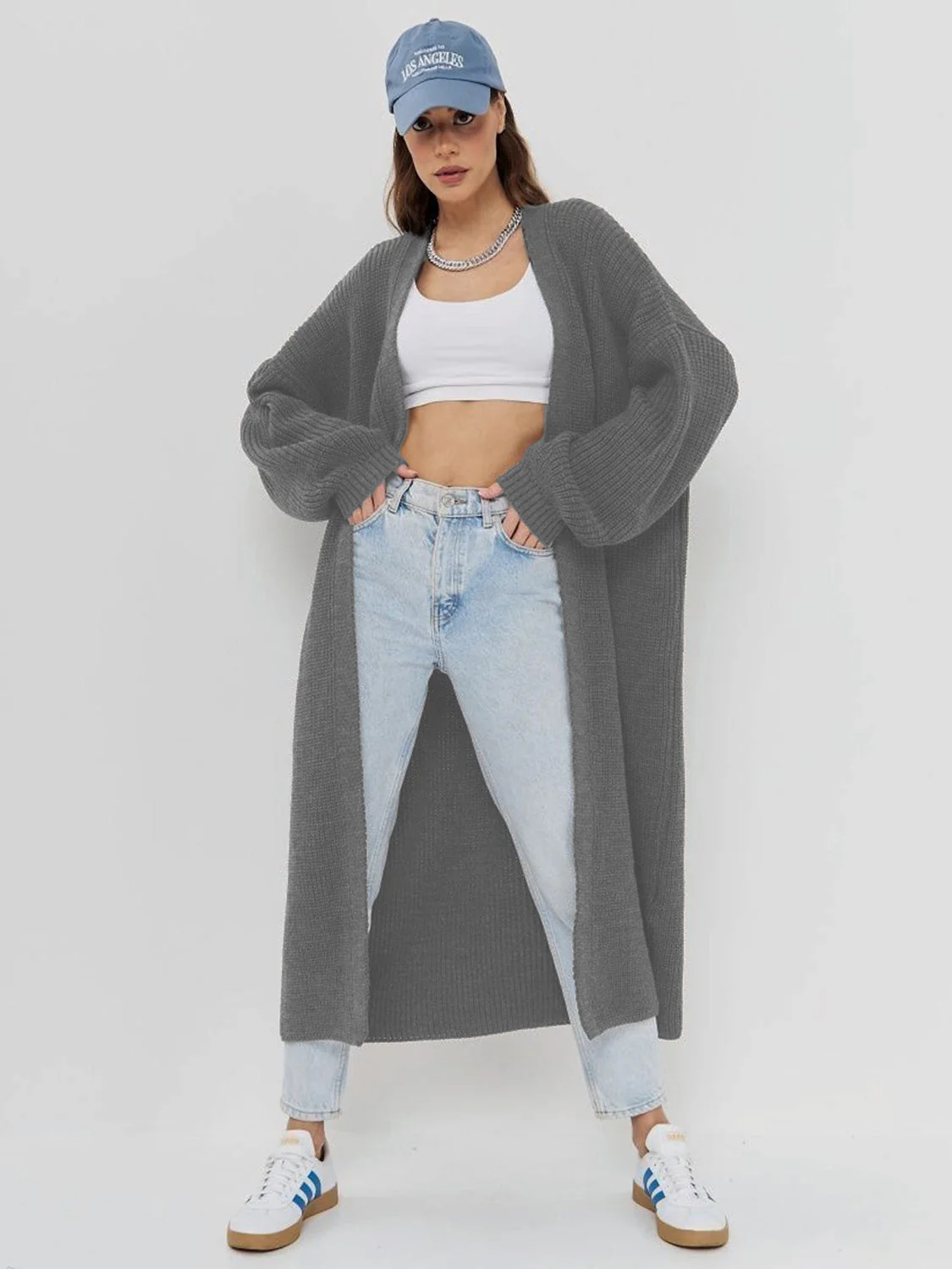 Open Front Long Sleeve Longline Cardigan - Image 11