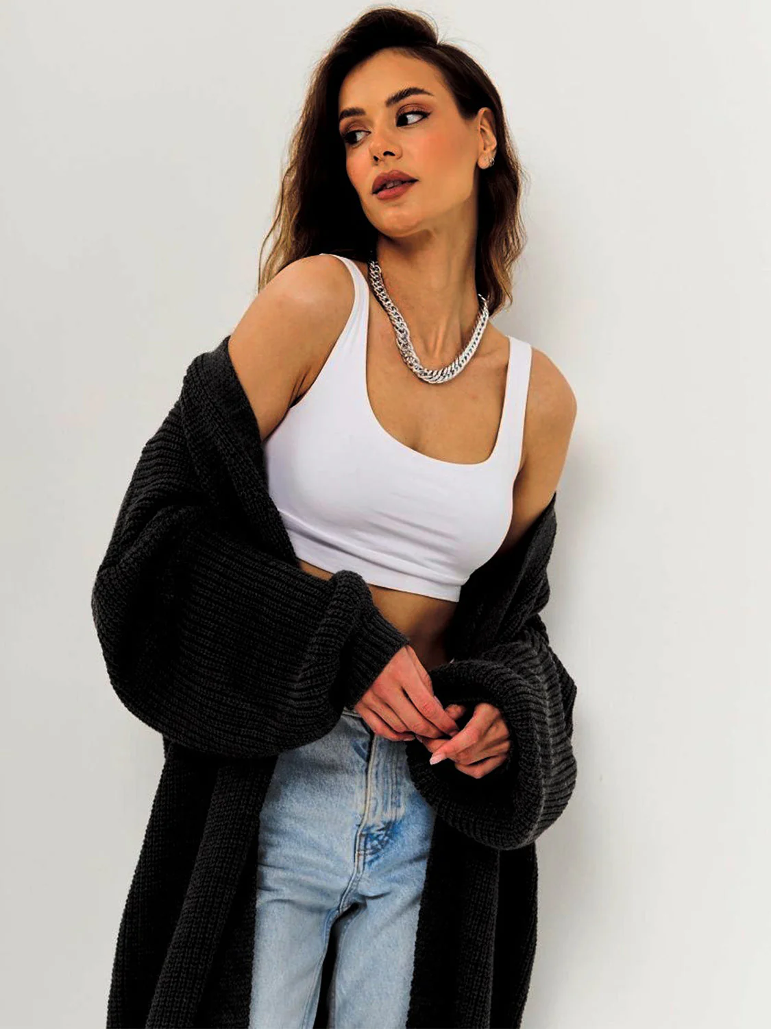 Open Front Long Sleeve Longline Cardigan - Image 3