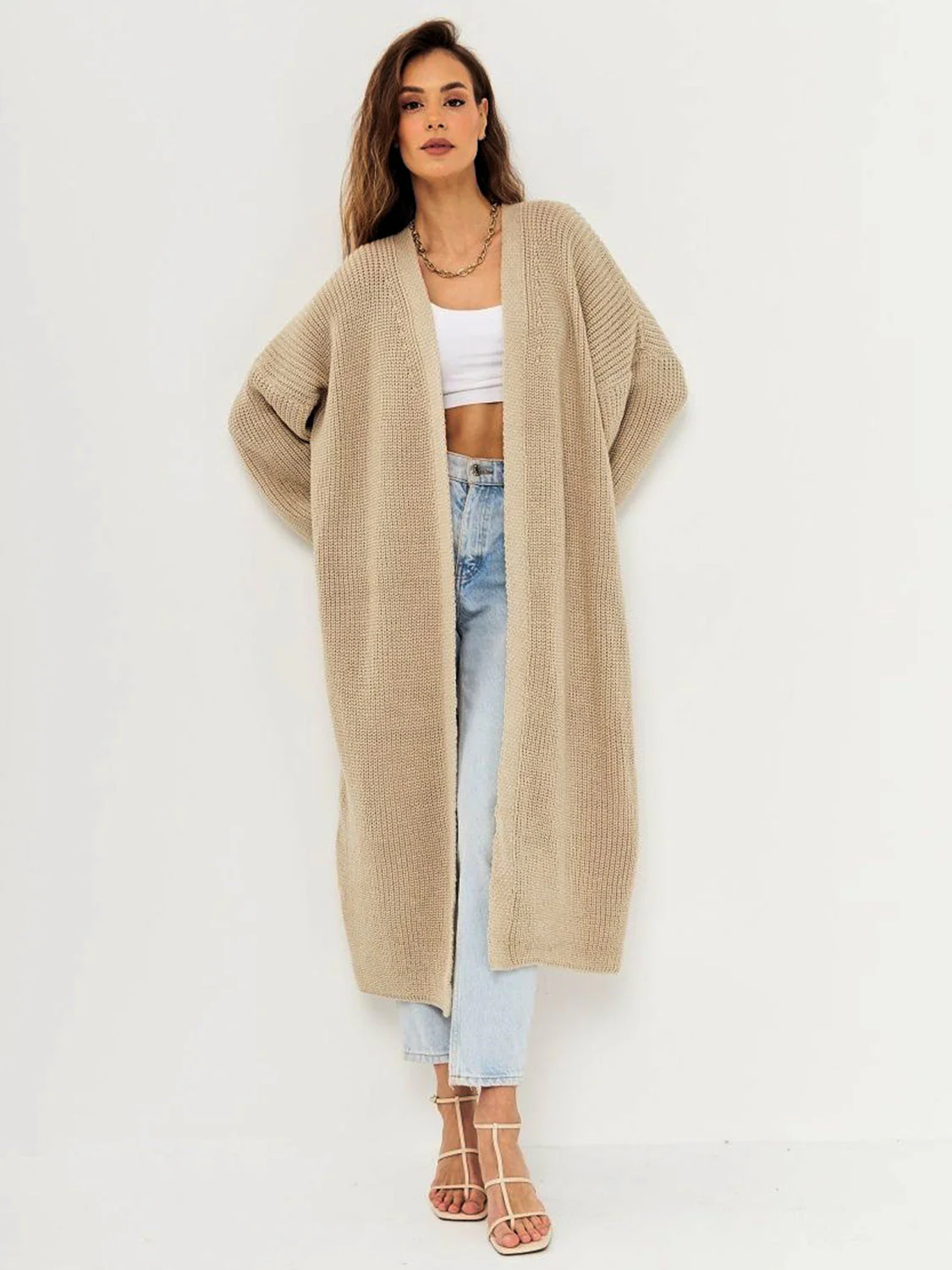 Open Front Long Sleeve Longline Cardigan - Image 6