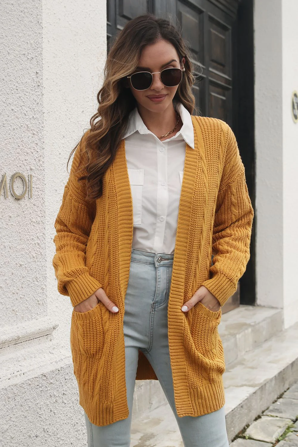 Open Front Longline Cardigan with Pockets - Image 3