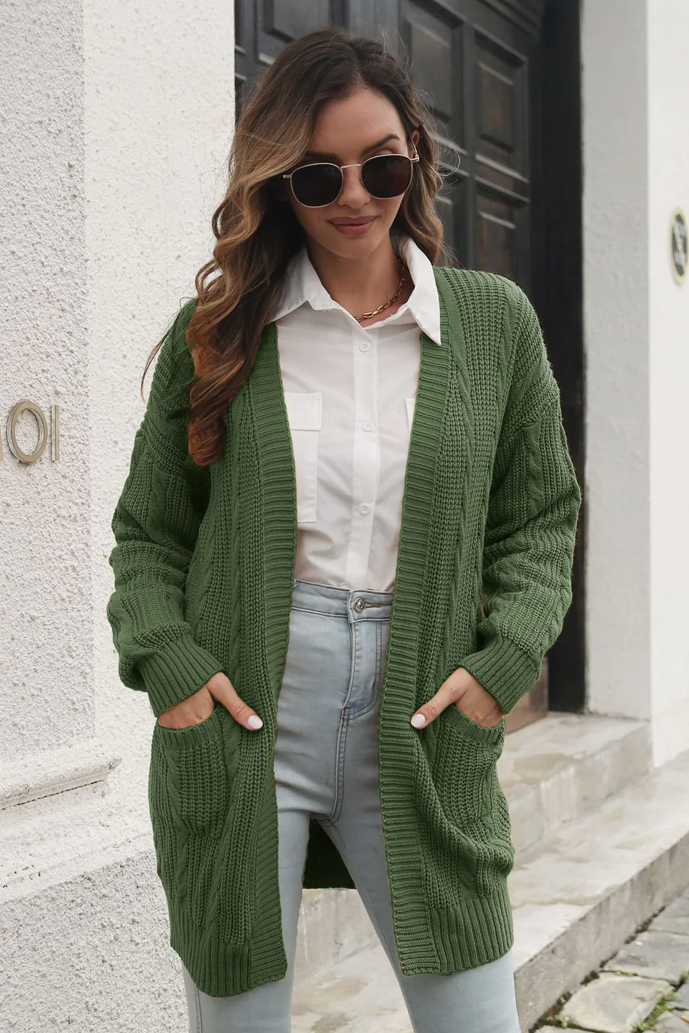 Open Front Longline Cardigan with Pockets - Image 4