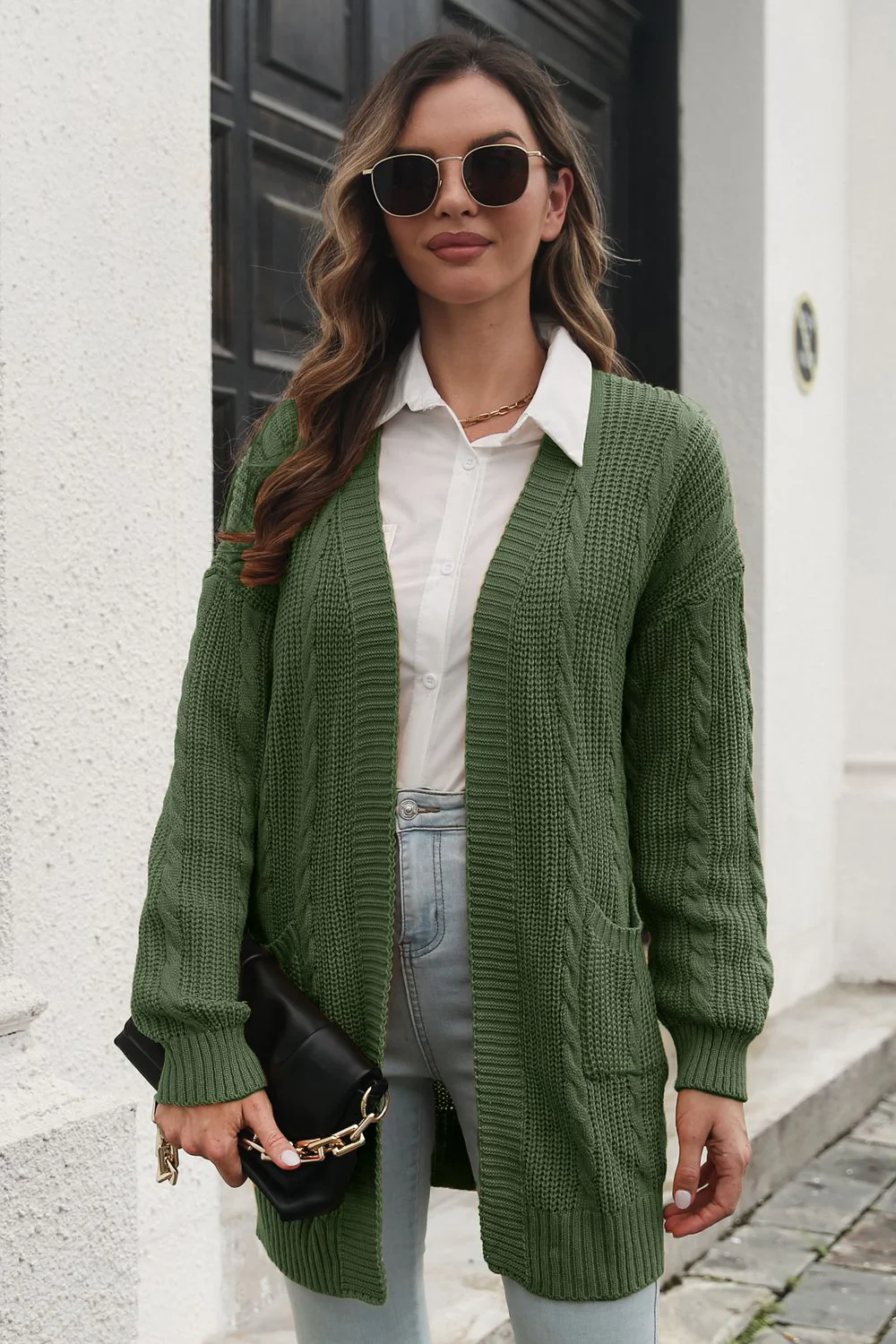 Open Front Longline Cardigan with Pockets - Image 5