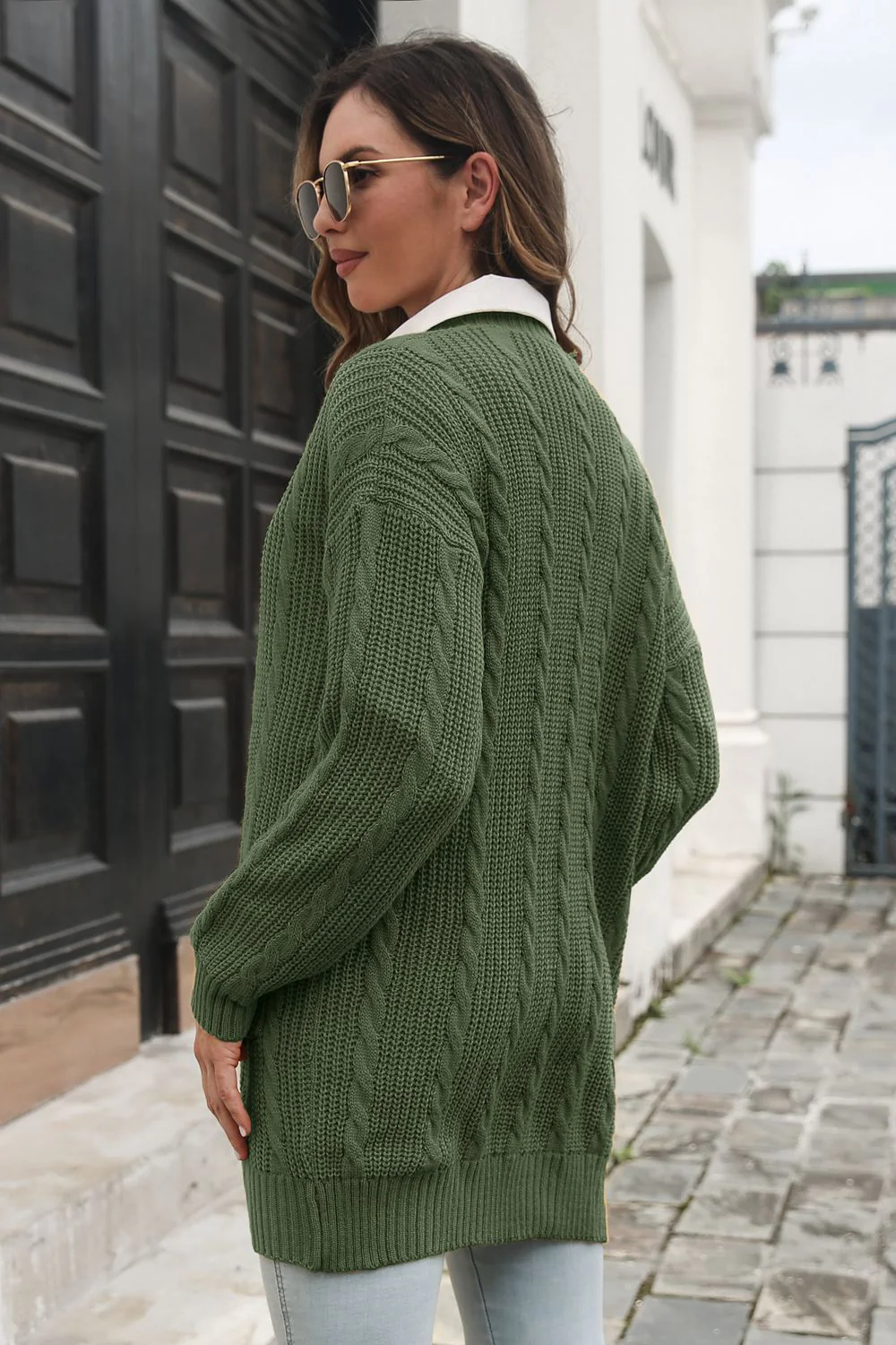 Open Front Longline Cardigan with Pockets - Image 6