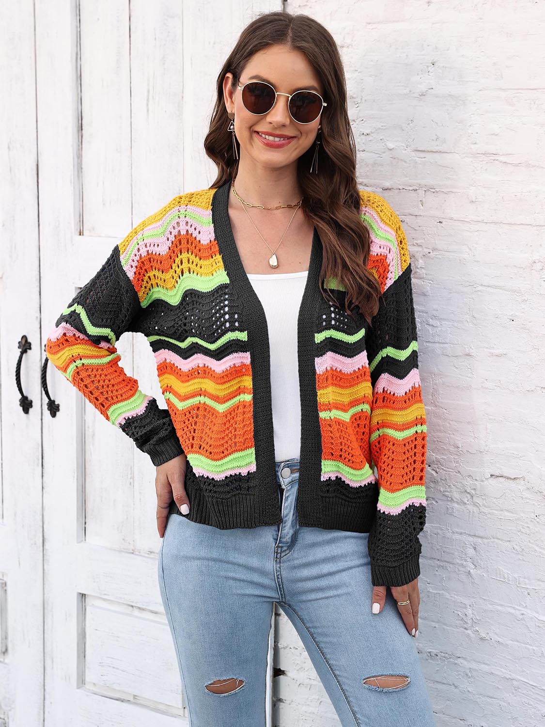 Open Front Openwork Cardigan - Image 4