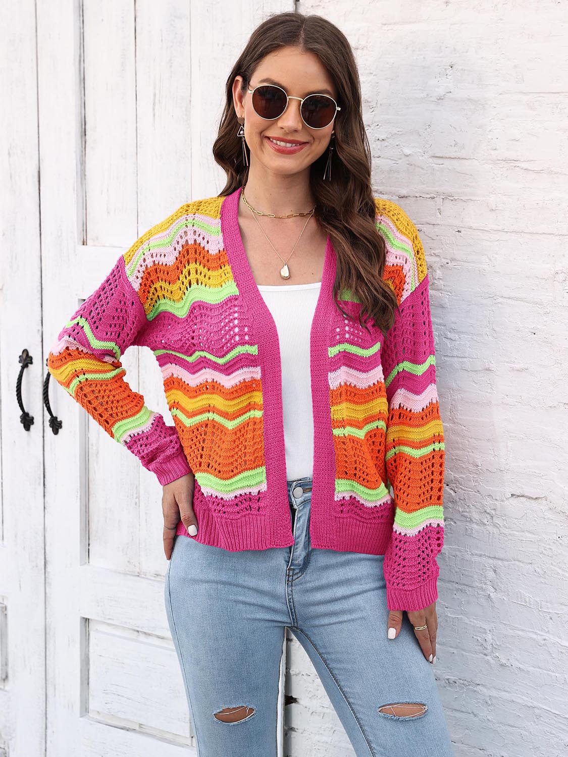 Open Front Openwork Cardigan - Image 7