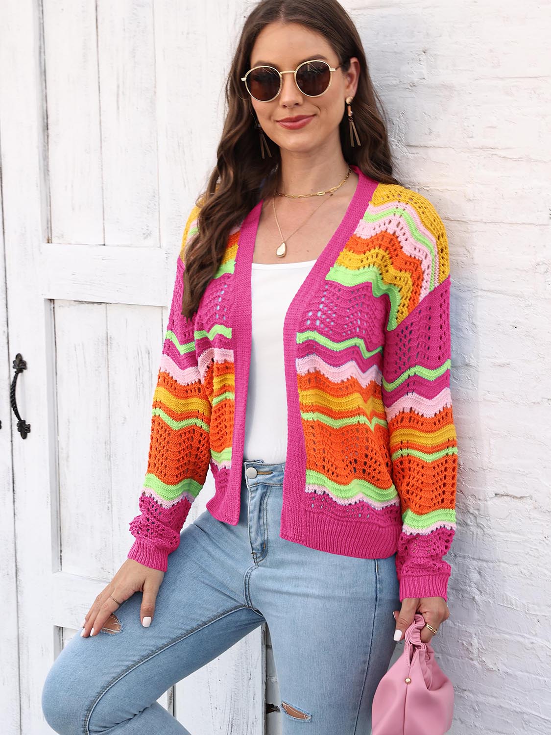 Open Front Openwork Cardigan - Image 8