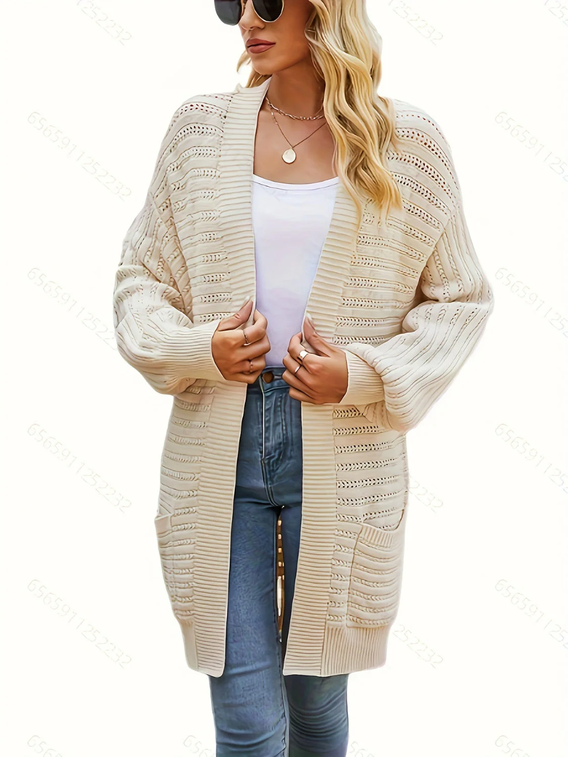 Open Front Sweater Cardigan with Pockets - Image 4