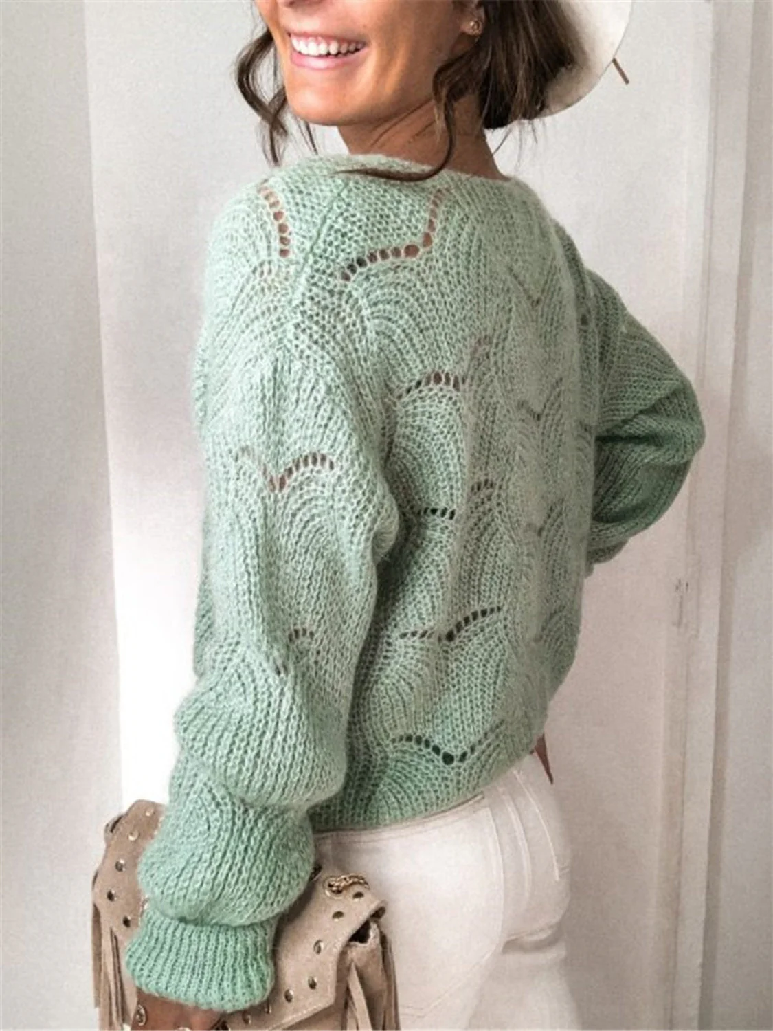 Openwork Button Up Long Sleeve Cardigan - Image 6