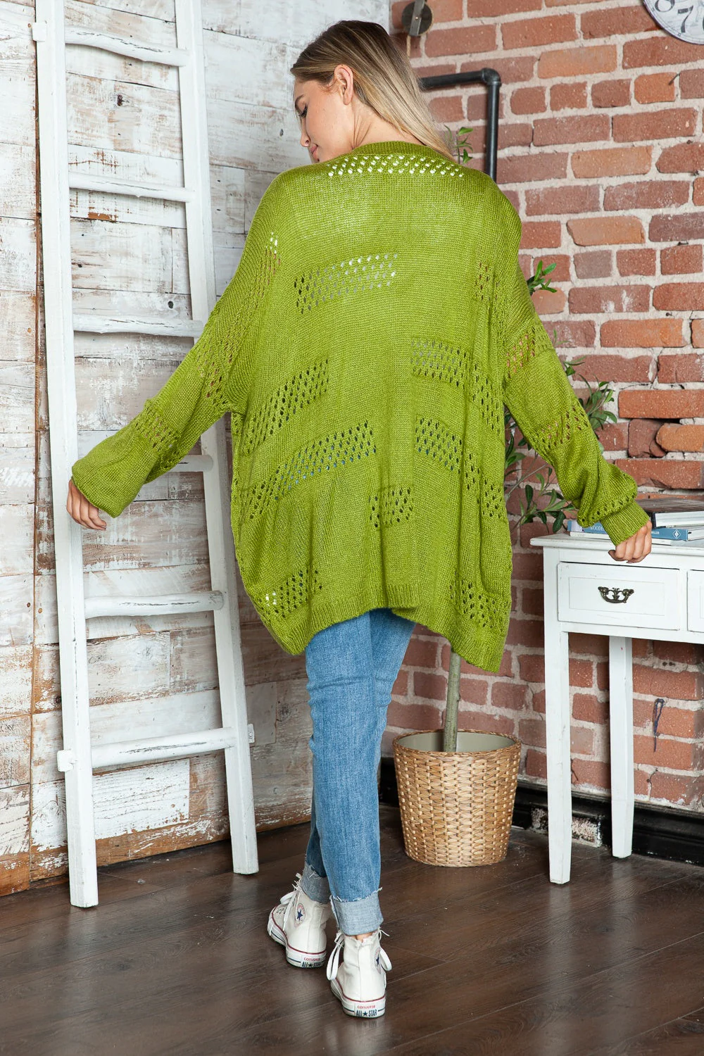 Openwork Open Front Long Sleeve Cardigan - Image 18