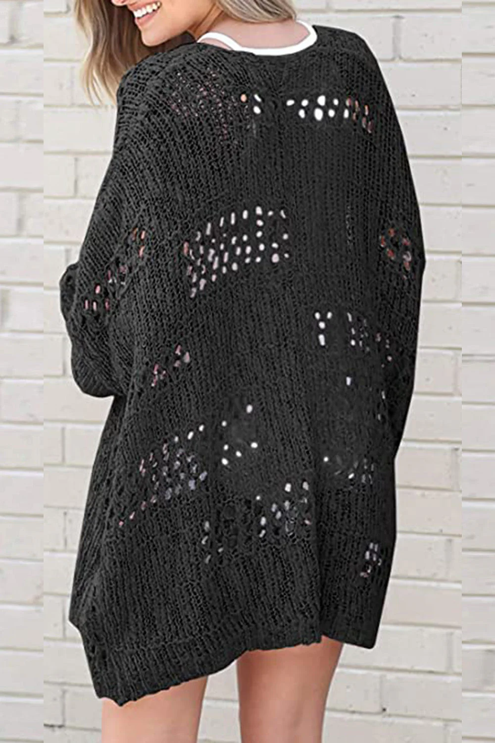 Openwork Open Front Long Sleeve Cardigan - Image 21