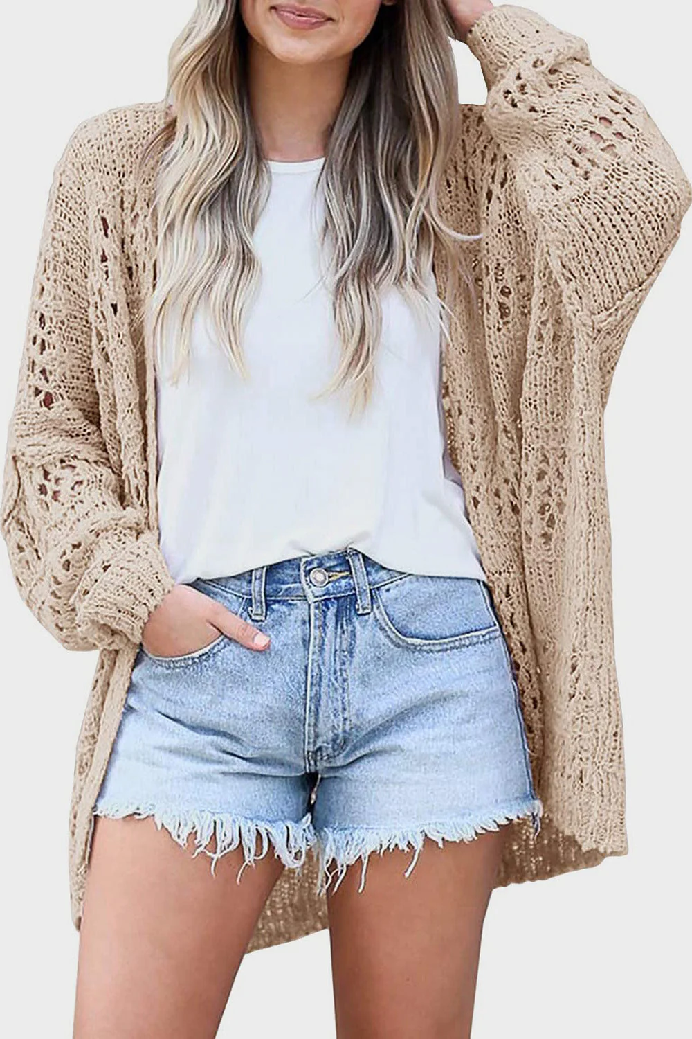 Openwork Open Front Long Sleeve Cardigan - Image 26