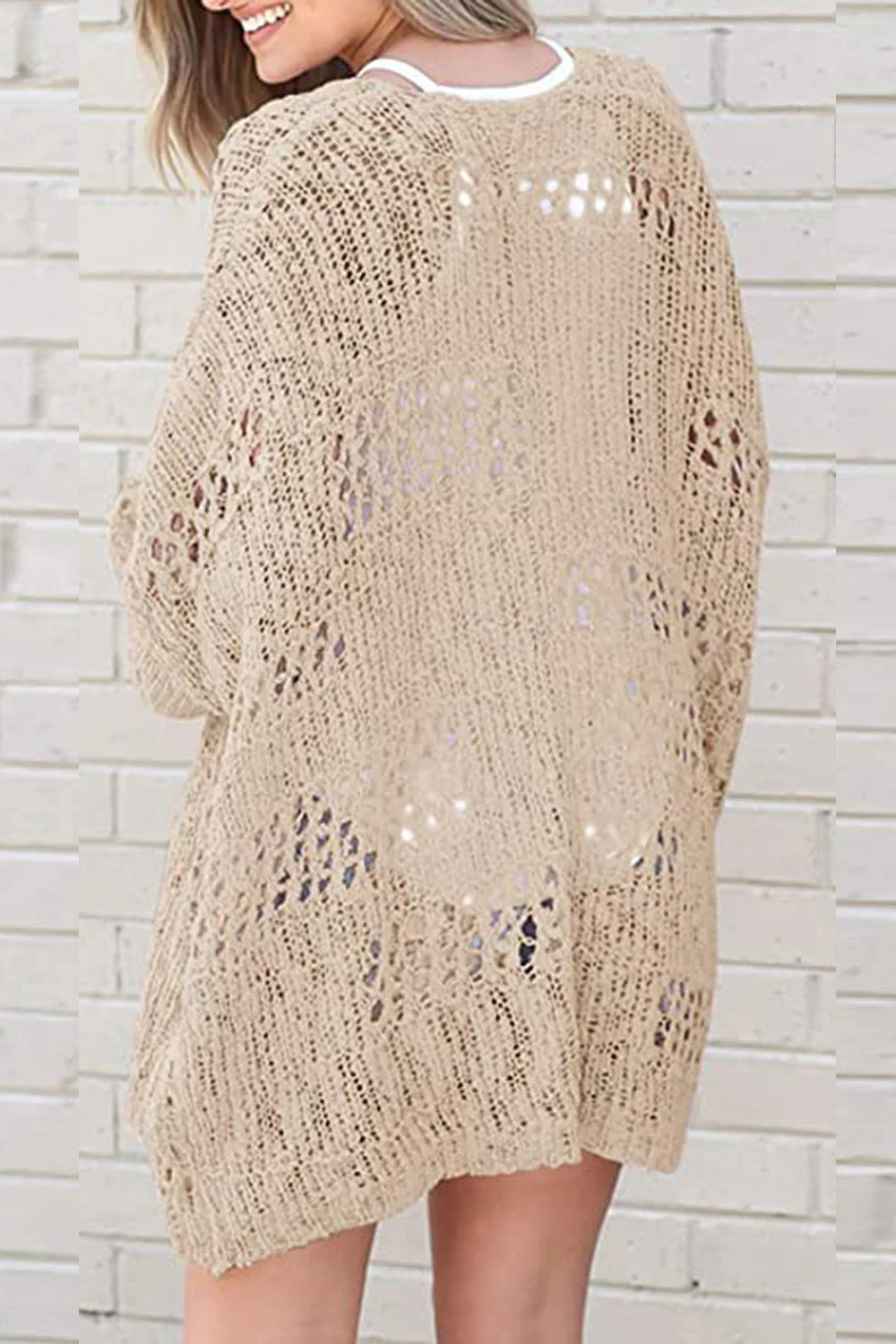 Openwork Open Front Long Sleeve Cardigan - Image 27