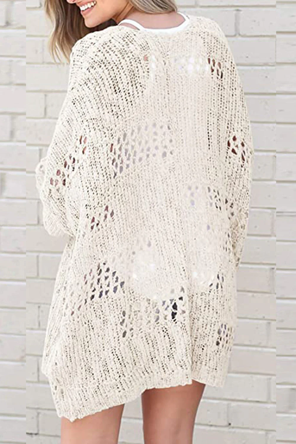 Openwork Open Front Long Sleeve Cardigan - Image 33