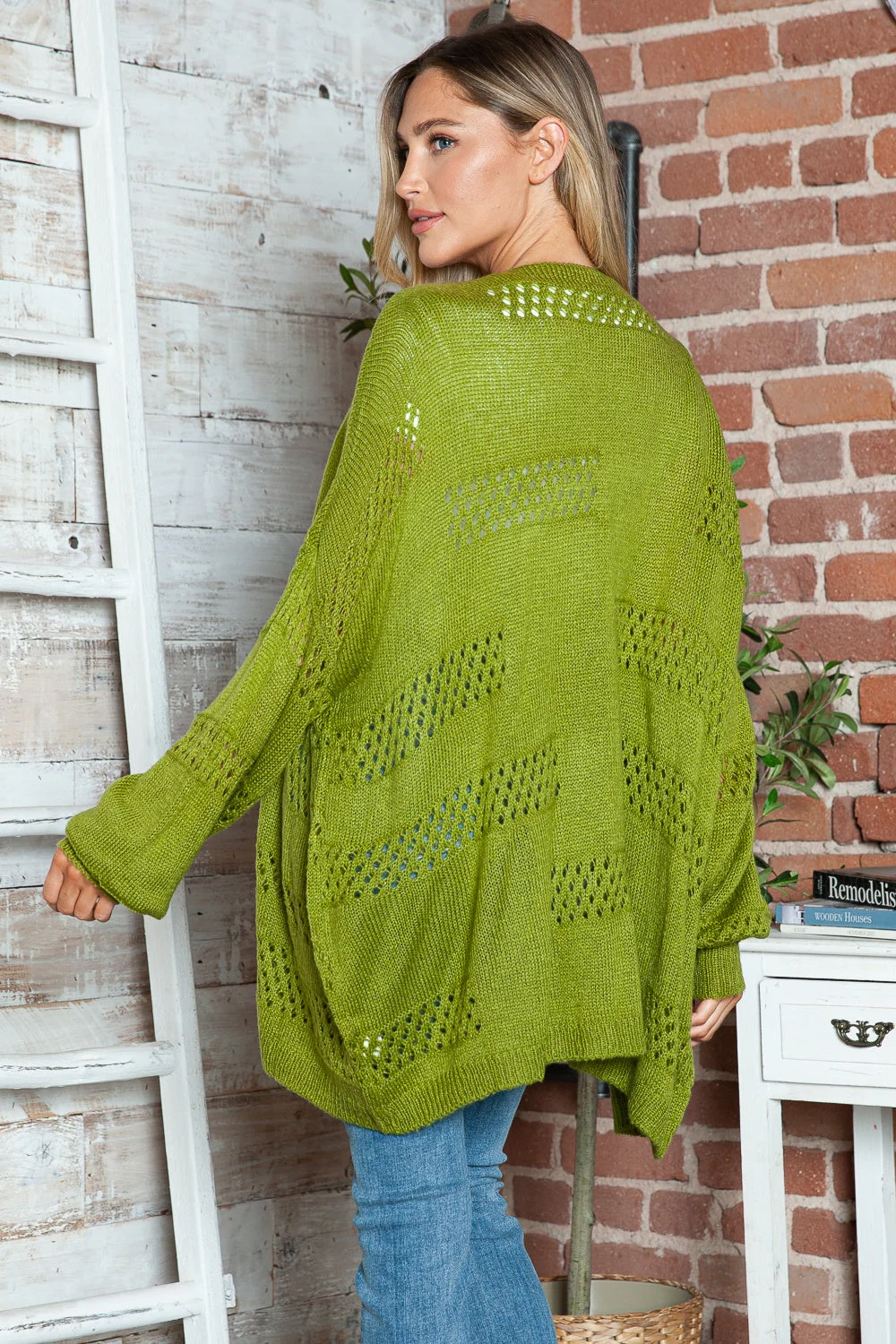 Openwork Open Front Long Sleeve Cardigan - Image 4