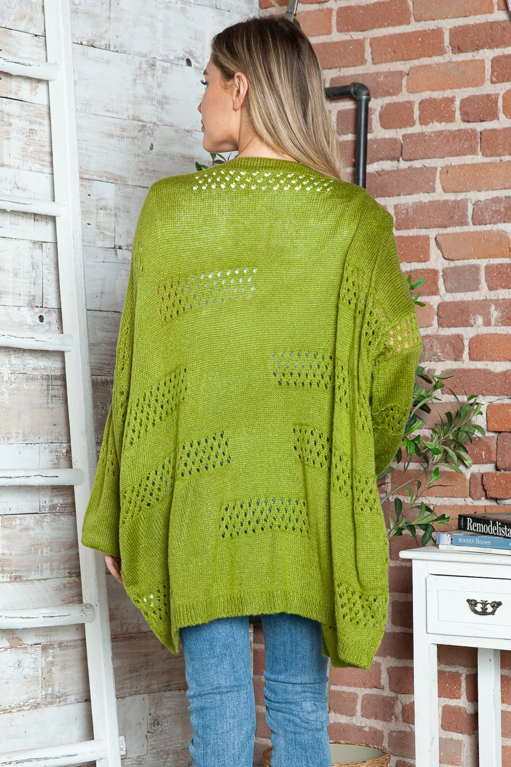 Openwork Open Front Long Sleeve Cardigan - Image 5