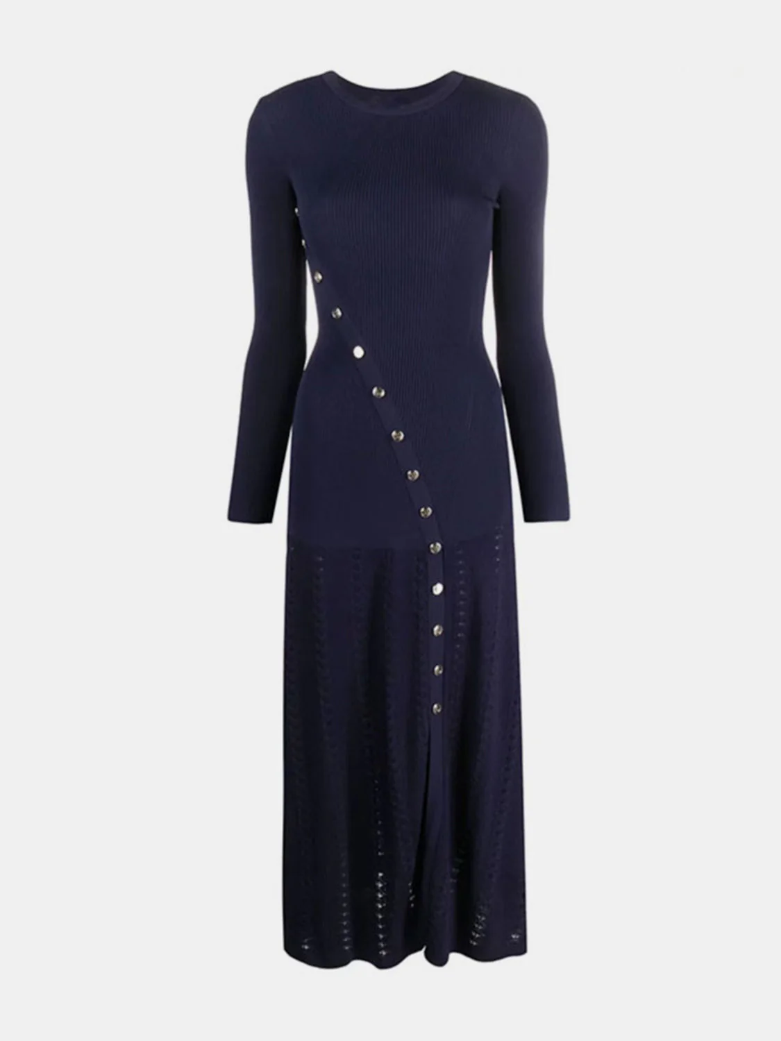 Openwork Round Neck Long Sleeve Sweater Dress - Image 3