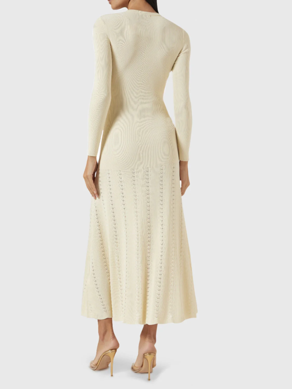 Openwork Round Neck Long Sleeve Sweater Dress - Image 6