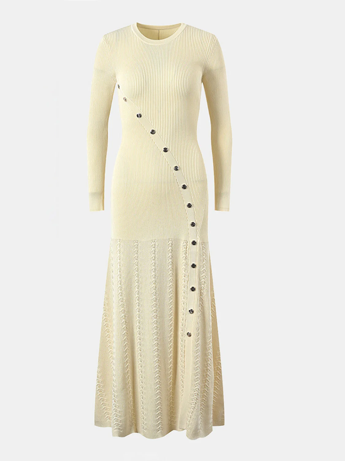 Openwork Round Neck Long Sleeve Sweater Dress - Image 7