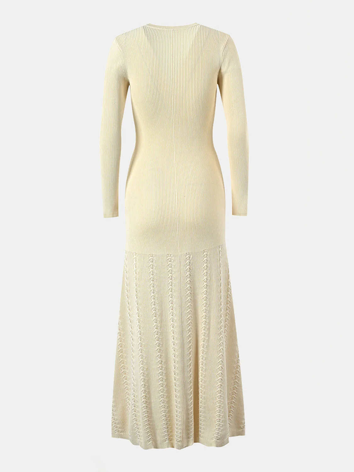 Openwork Round Neck Long Sleeve Sweater Dress - Image 8
