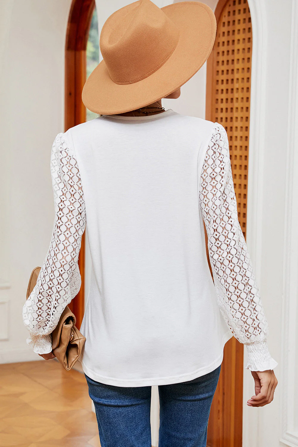 Openwork V-Neck Long Sleeve T-Shirt - Image 2