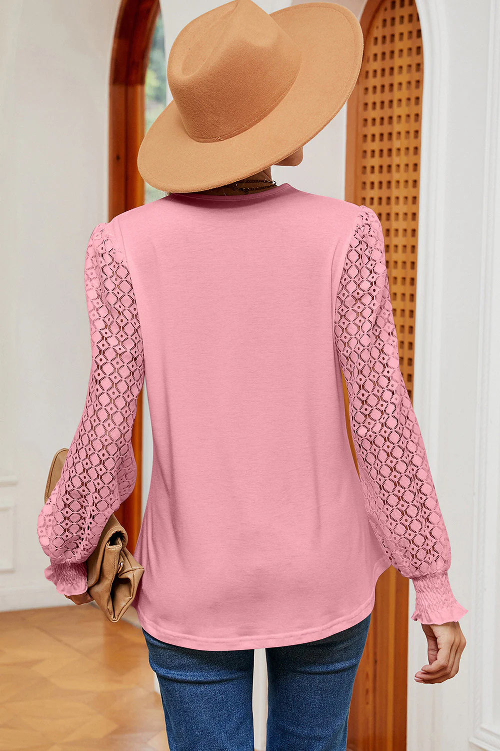 Openwork V-Neck Long Sleeve T-Shirt - Image 9
