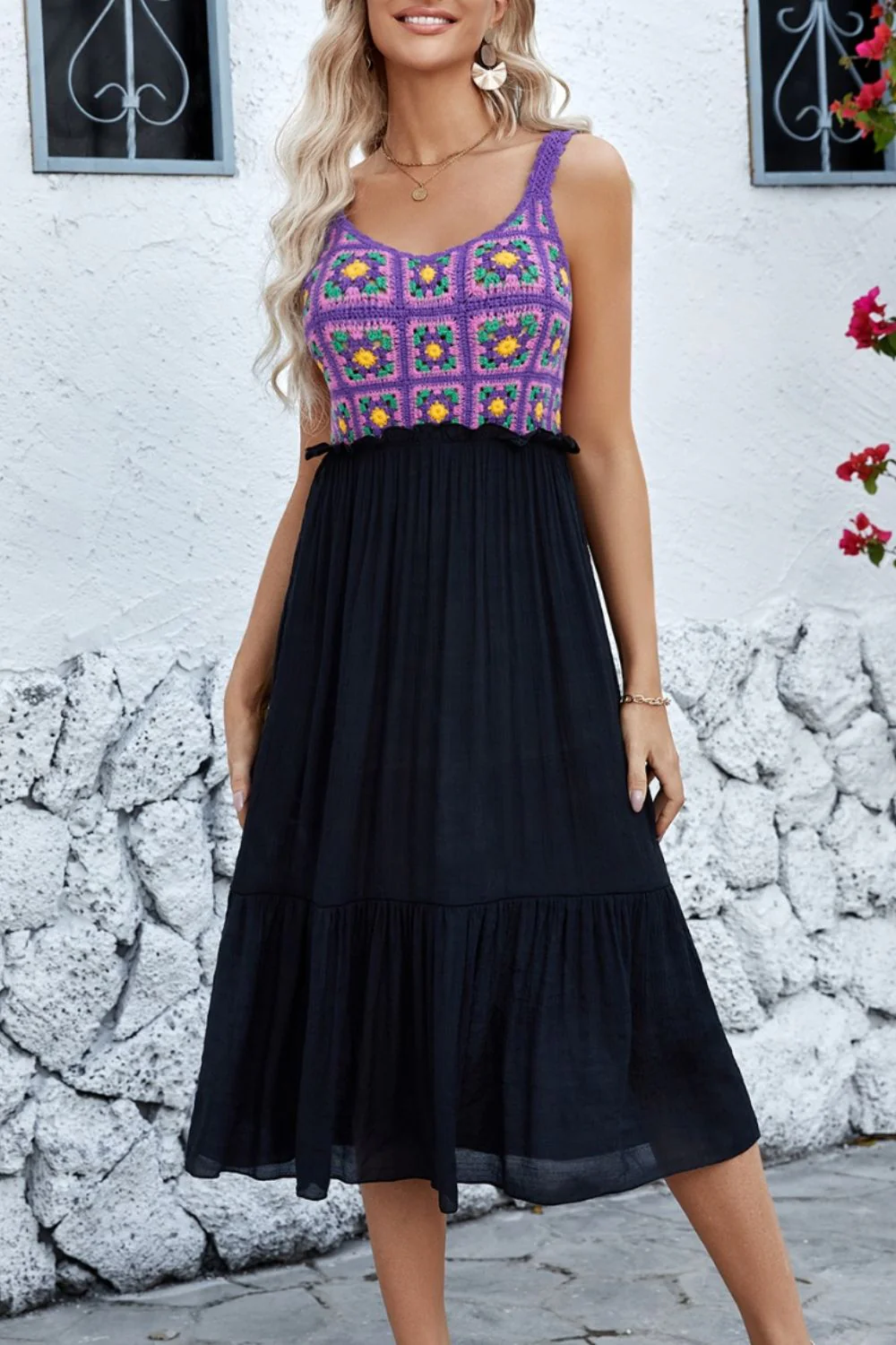 Openwork Wide Strap Midi Dress - Image 6