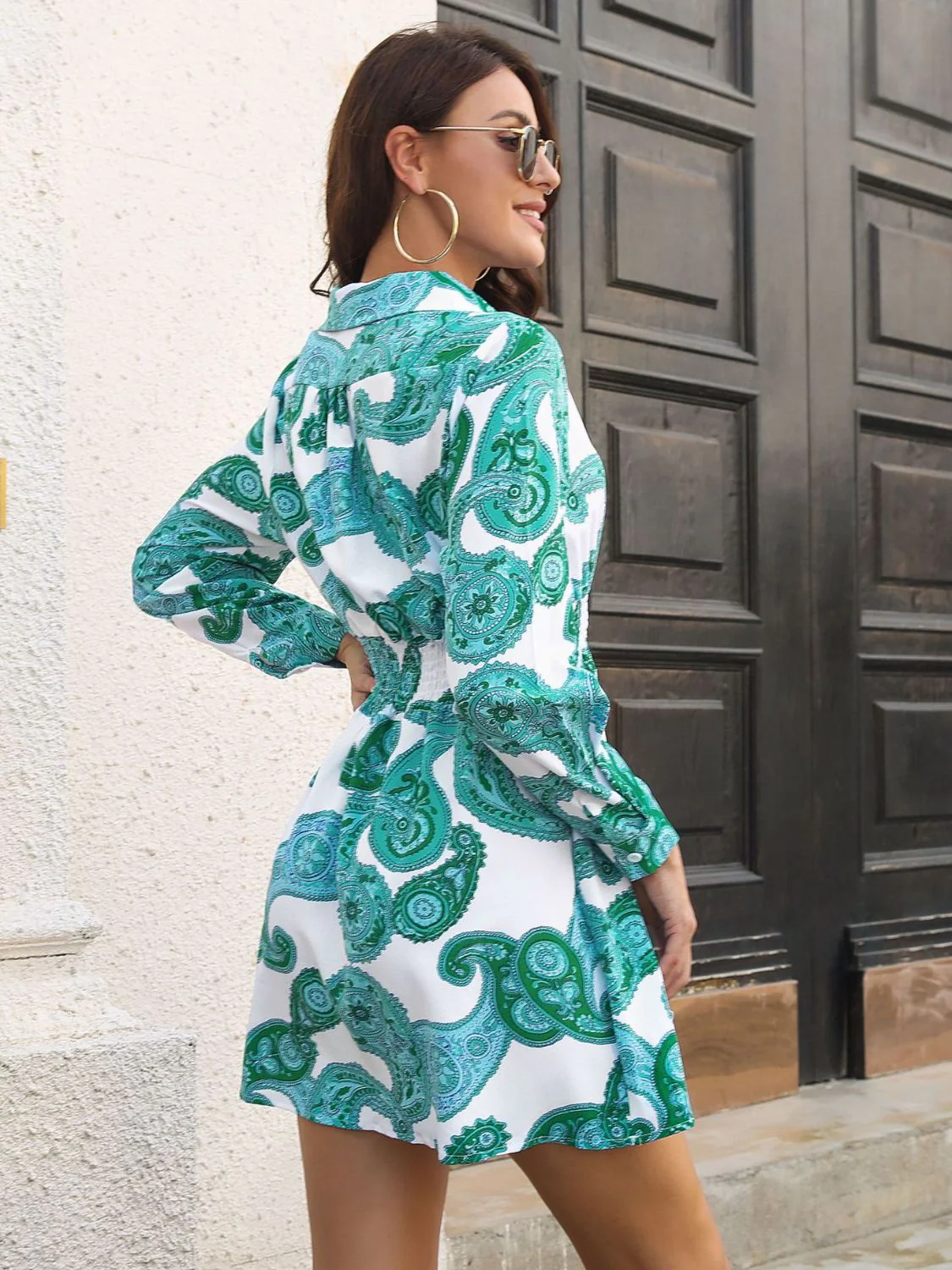 Paisley Print Johnny Collar Smocked Dress - Image 7