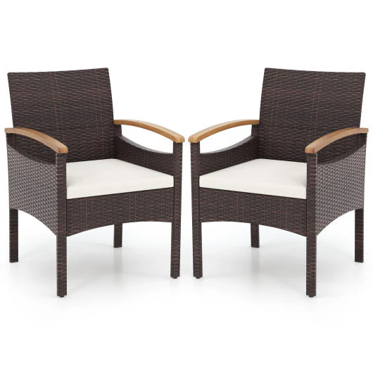 Patio Dining Chairs Set of 2/4 with Acacia Wood Armrest and Heavy Duty Metal Frame-2 Pieces