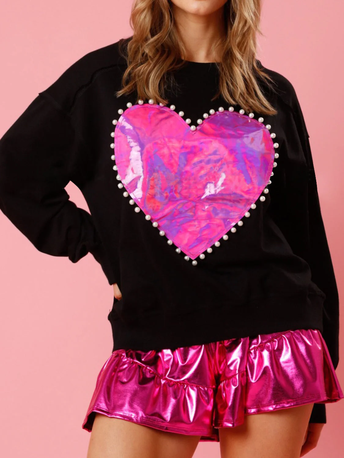 Pearl Trim Round Neck Sweatshirt - Image 4