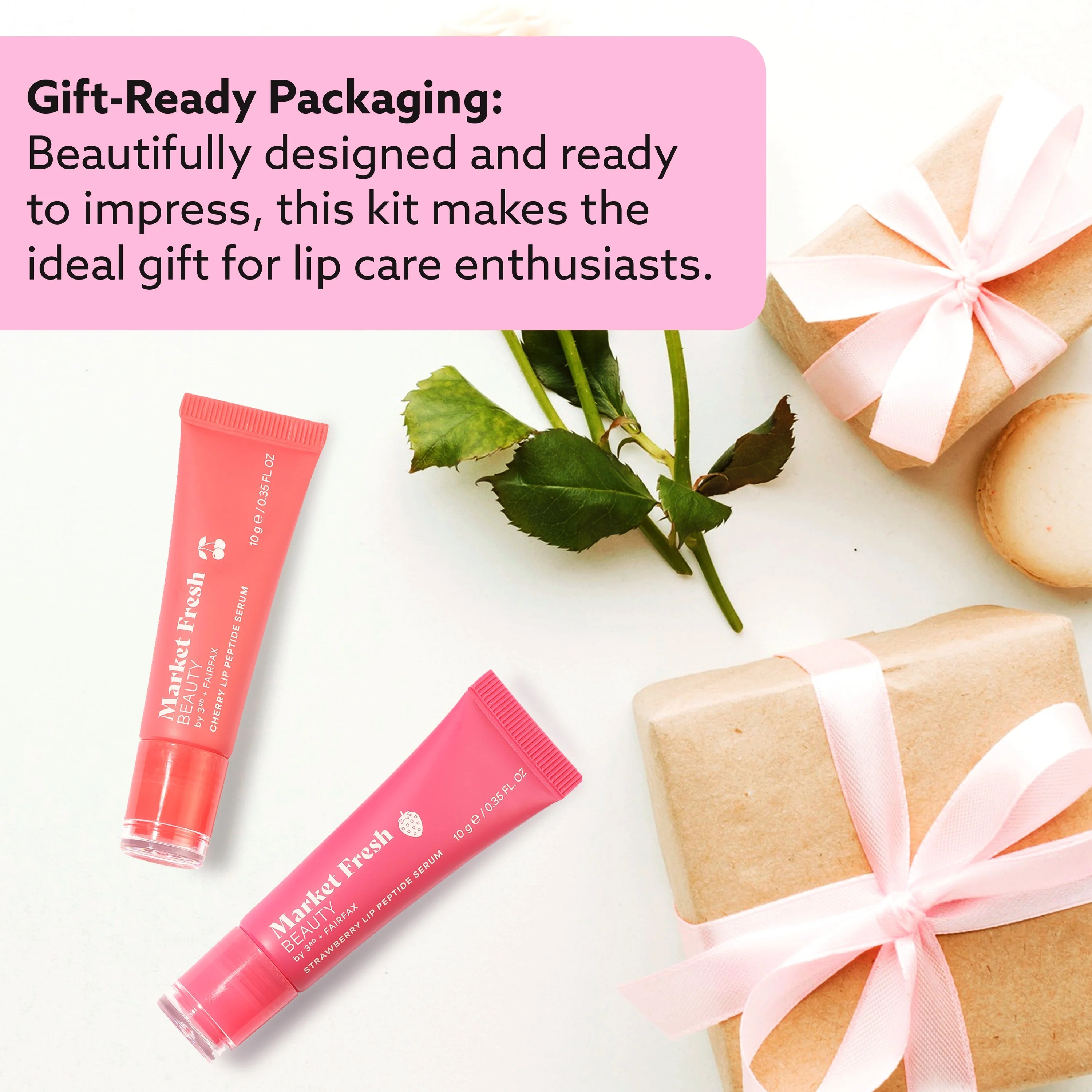 Peptide Glow Lip Serum Set by Market Fresh Beauty - Double Dose Hydrating Lip Care, Cherry & Strawberry Flavors, Vegan, Cruelty-Free, Clean Ingredients, 2 Pack by  Los Angeles Brands - Image 6