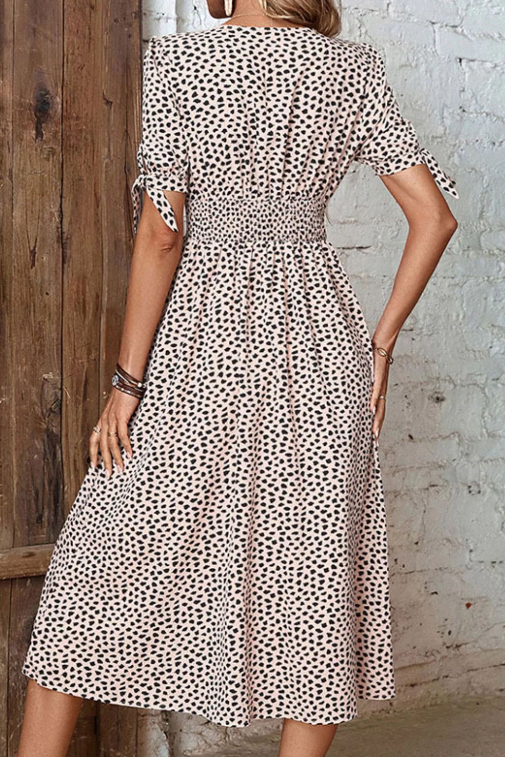 Perfee Animal Print Button Front V-Neck Tied Dress - Image 2