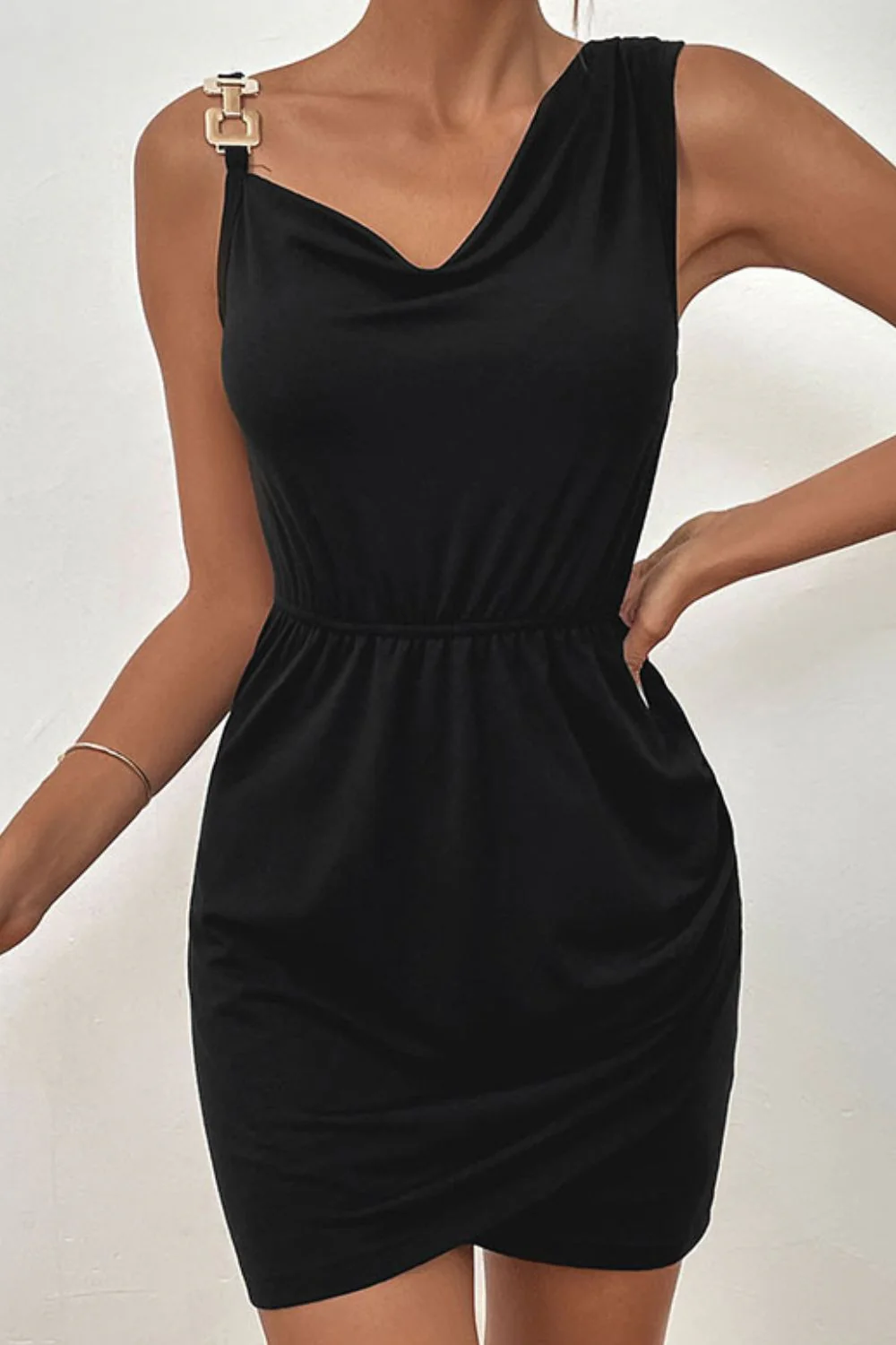 Perfee Asymmetrical Neck Sleeveless Tulip Hem Dress - Image 4