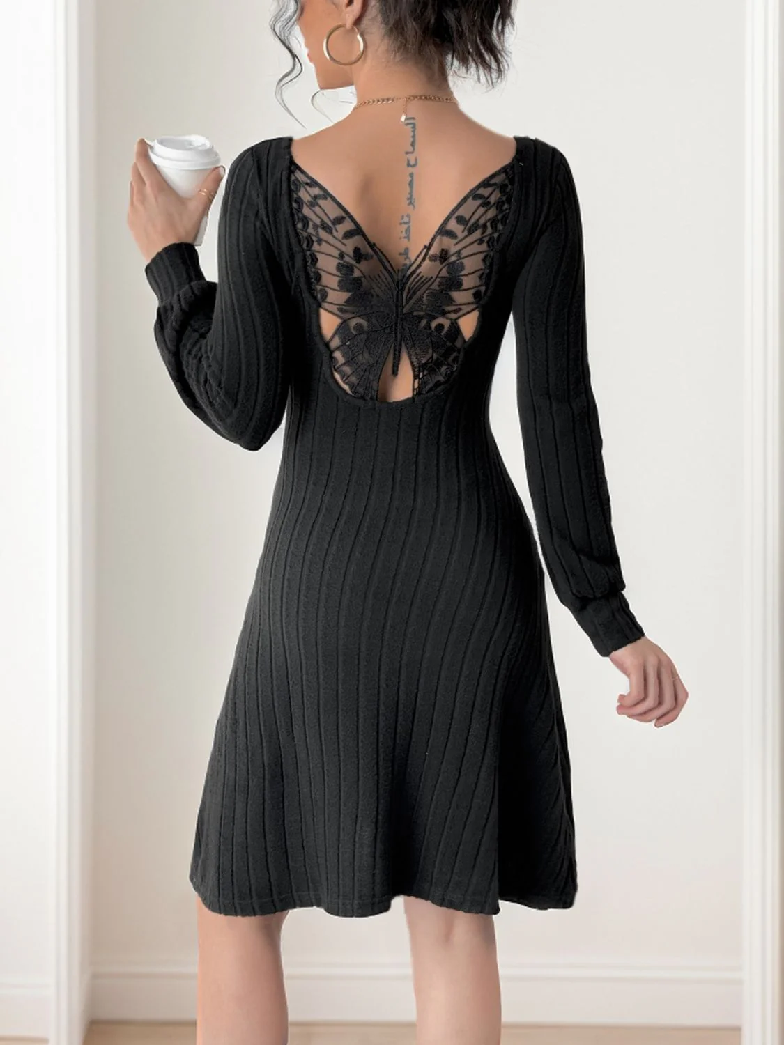 Perfee Butterfly Square Neck Long Sleeve Dress - Image 2
