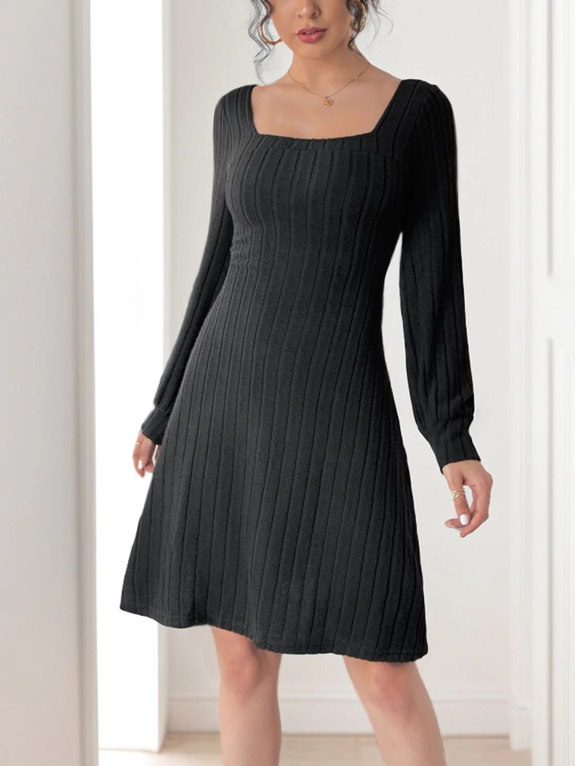 Perfee Butterfly Square Neck Long Sleeve Dress - Image 3