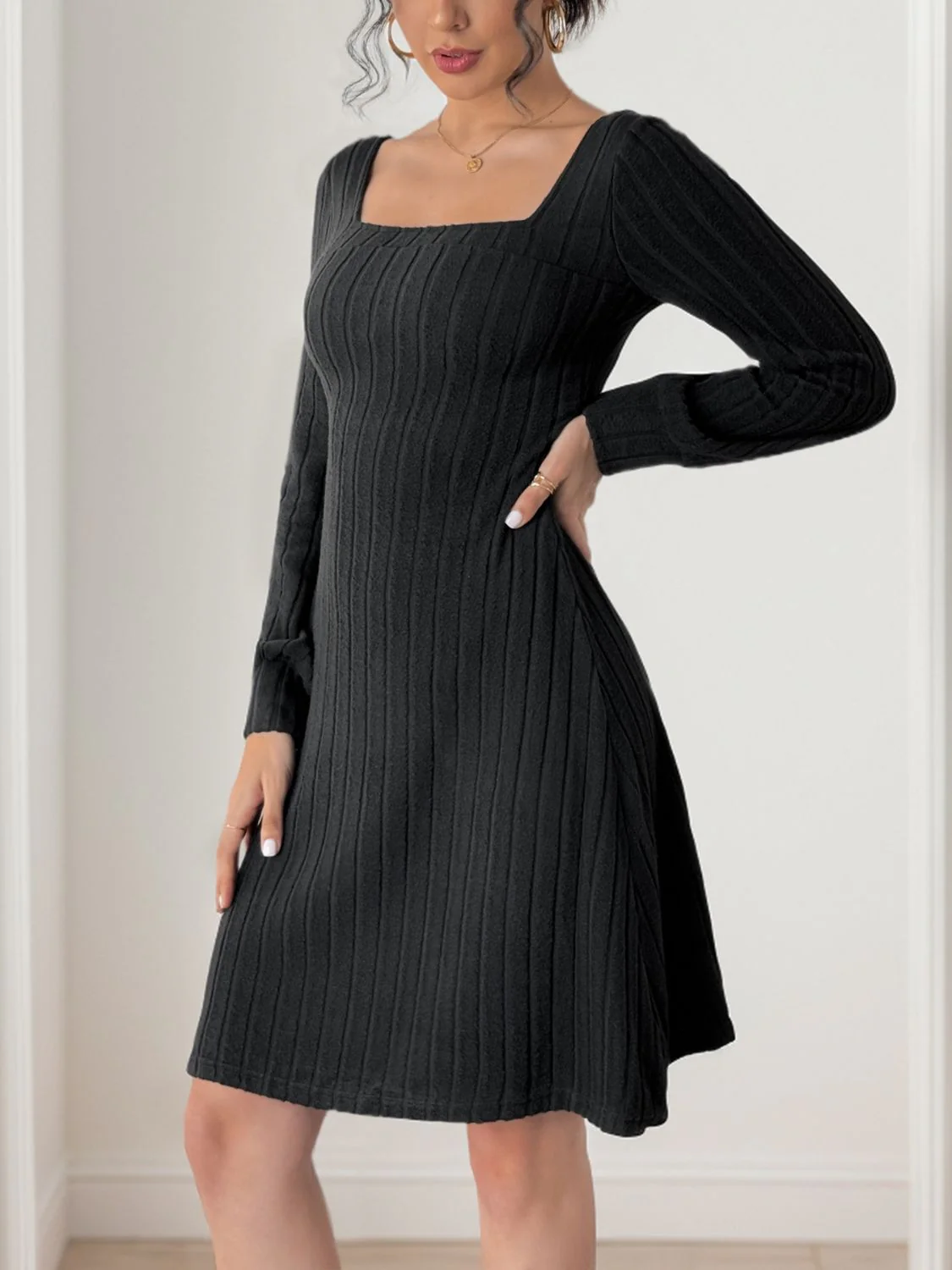 Perfee Butterfly Square Neck Long Sleeve Dress - Image 5