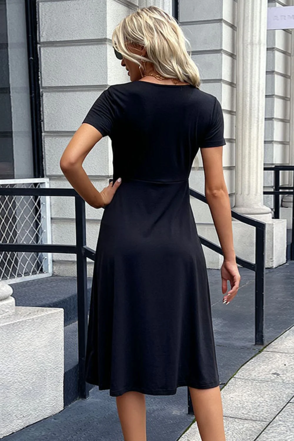Perfee Buttoned Short Sleeve Slit Dress - Image 2