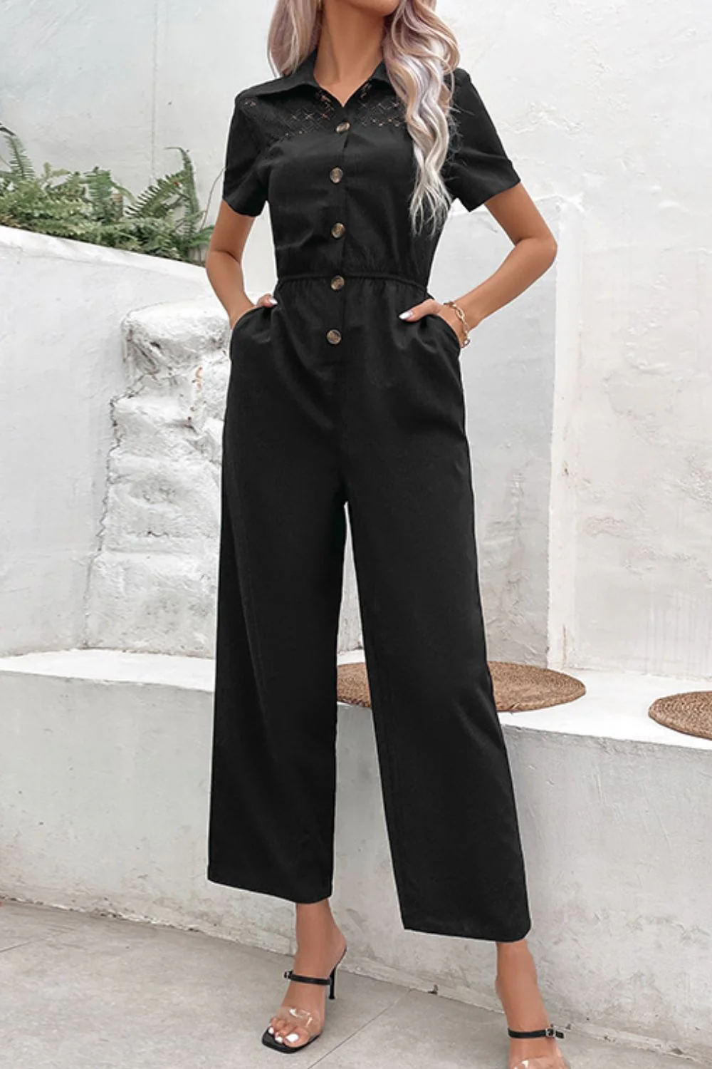 Perfee Collared Neck Short Sleeve Jumpsuit - Image 3