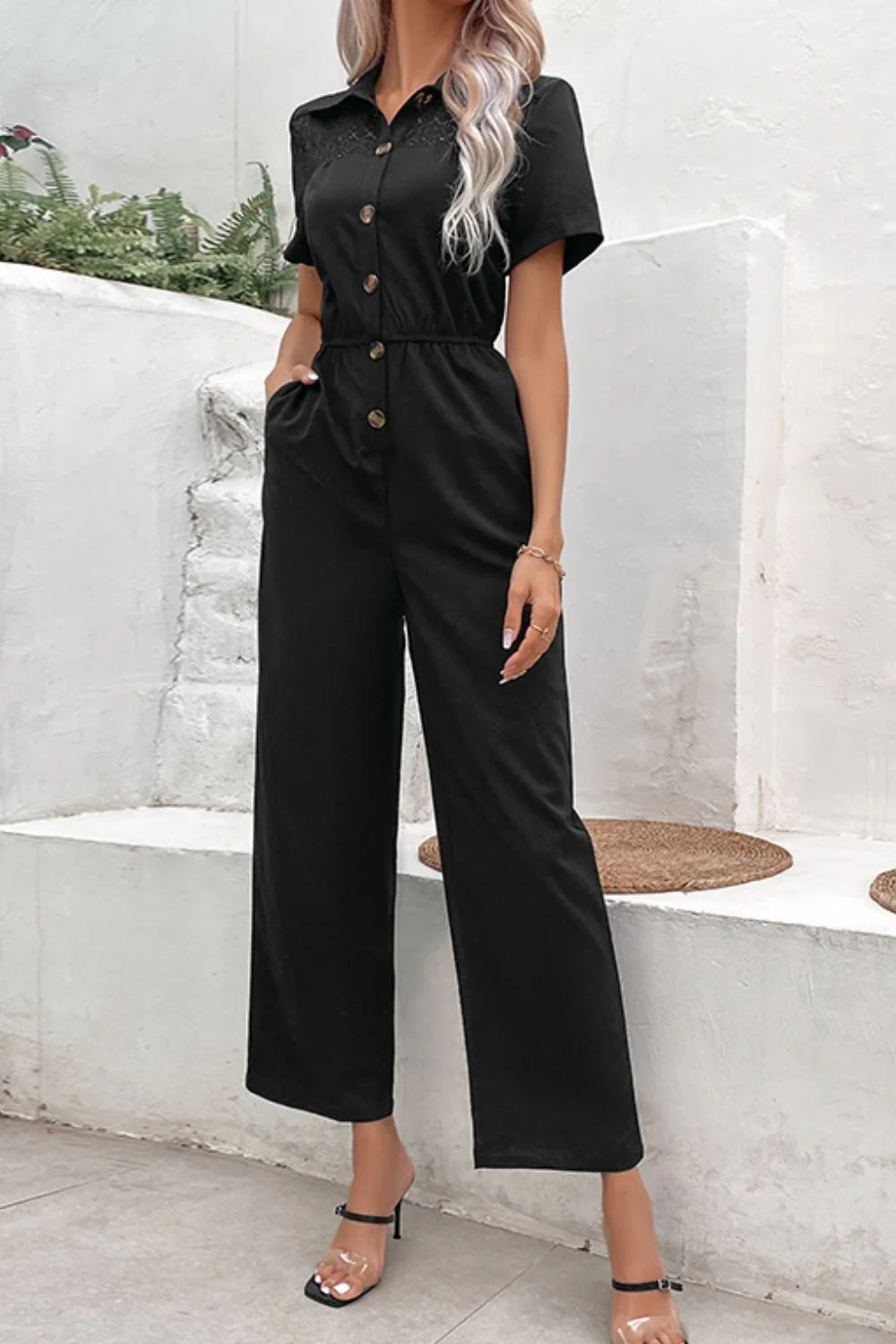 Perfee Collared Neck Short Sleeve Jumpsuit - Image 4