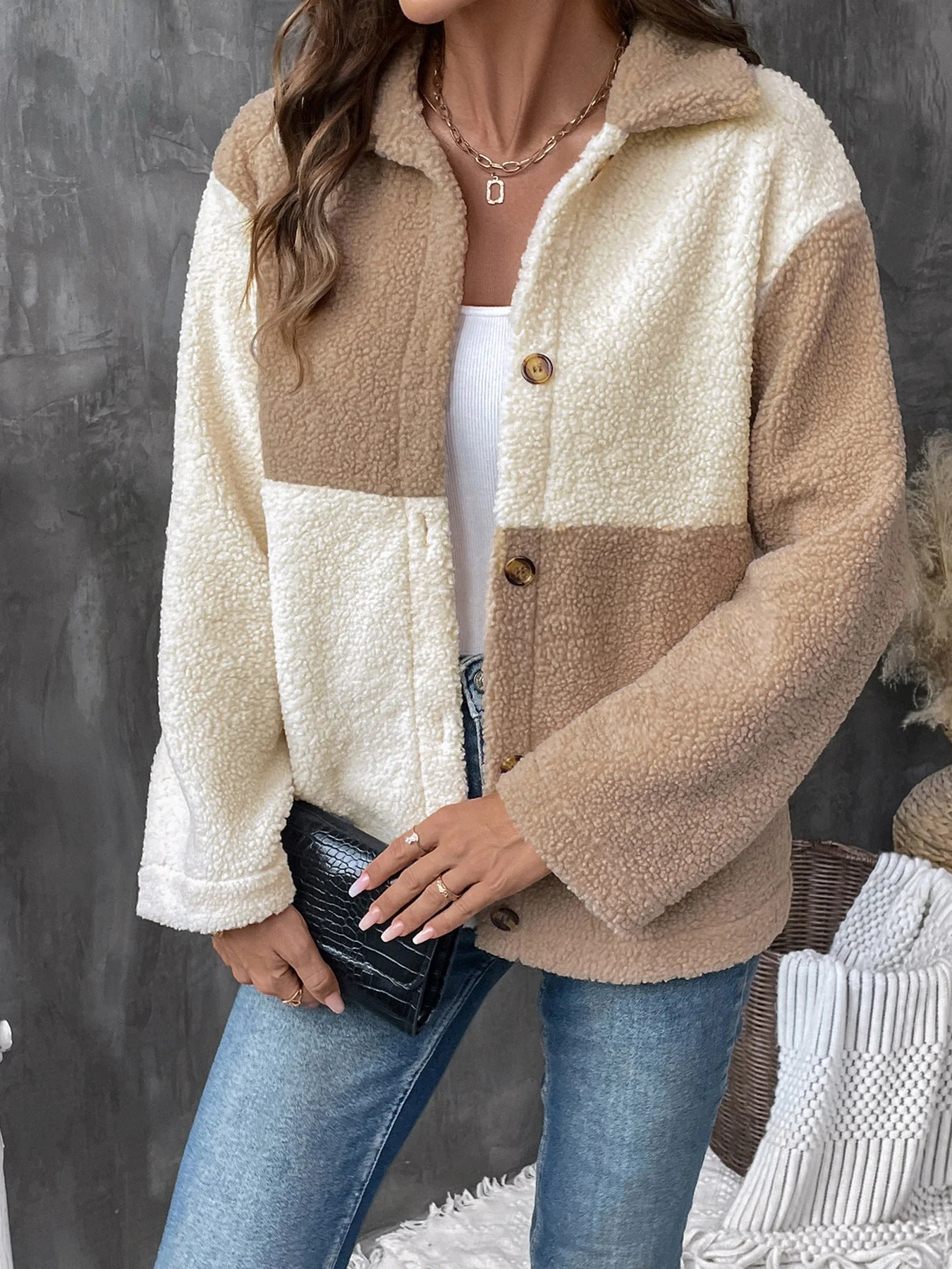 Perfee Color Block Collared Neck Long Sleeve Jacket - Image 3