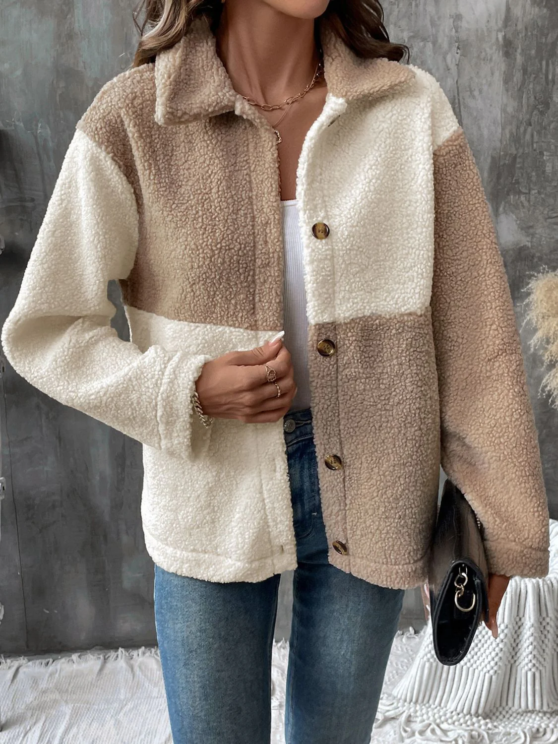 Perfee Color Block Collared Neck Long Sleeve Jacket - Image 4
