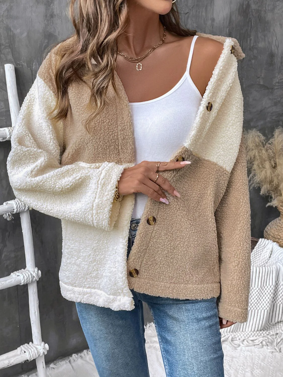 Perfee Color Block Collared Neck Long Sleeve Jacket - Image 6